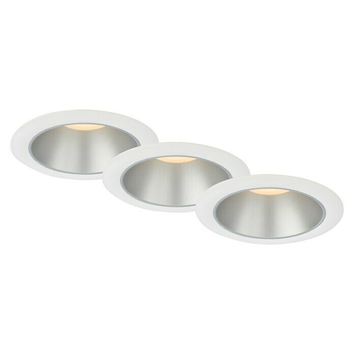 Briloner Led-inbouwspotset (Ø x h: 95 x 54 mm, Wit/Zilver, 3 st., Warm wit) | BAUHAUS