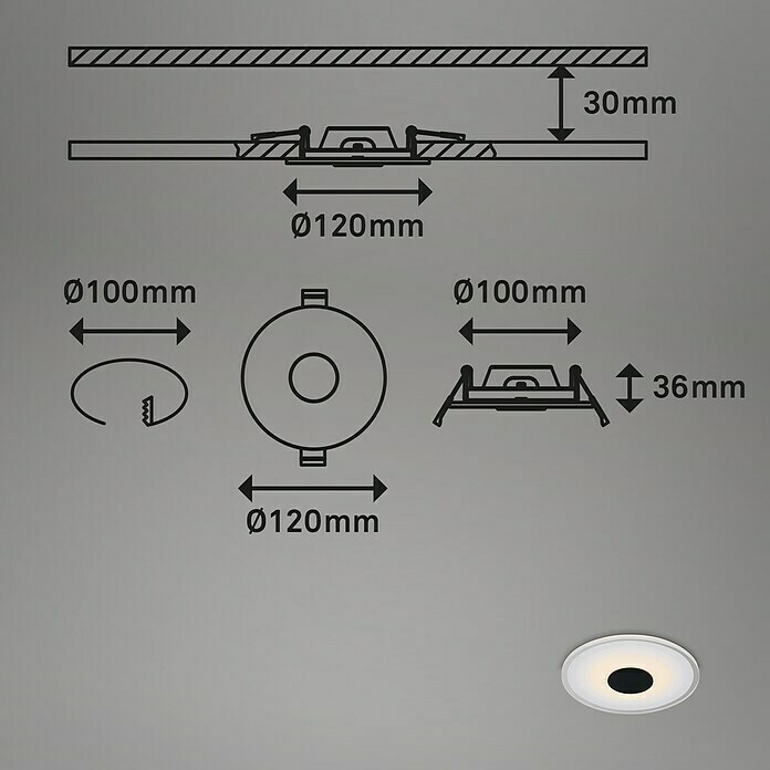 Briloner Led-inbouwspotset (Ø x h: 120 x 36 mm, Wit/Zwart) | BAUHAUS