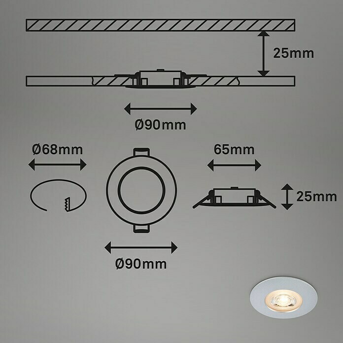 Briloner Led-inbouwspotset (Ø x h: 68 x 25 mm, Chroom, 3 st., Warm wit) | BAUHAUS