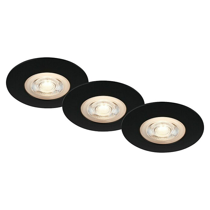 Briloner Led-inbouwspotset (Ø x h: 90 x 25 mm, Zwart, 3 st., Warm wit) | BAUHAUS