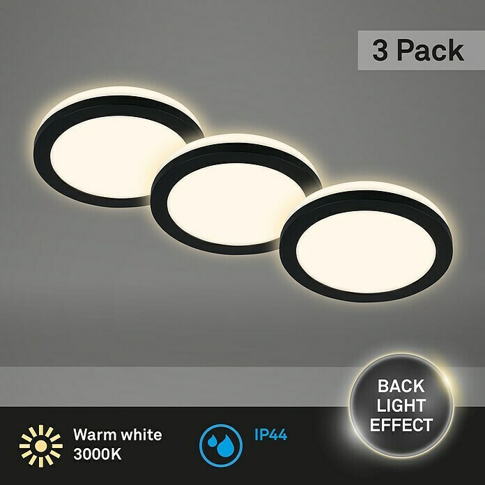 Briloner Led-inbouwspotset (Ø x h: 84 cm x 36,5 mm, Zwart, 3 st., Warm wit) | BAUHAUS