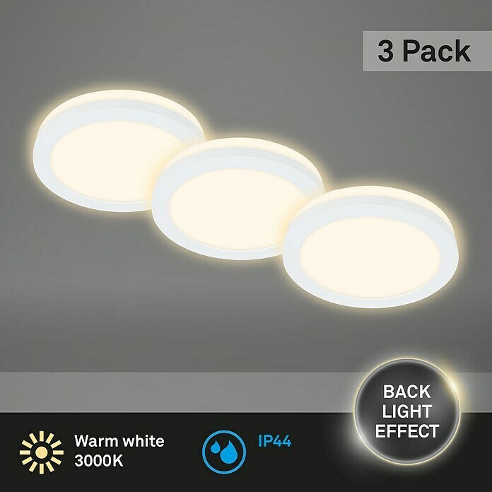 Briloner Led-inbouwspotset (Ø x h: 84 cm x 36,5 mm, Wit, 3 st., Warm wit) | BAUHAUS