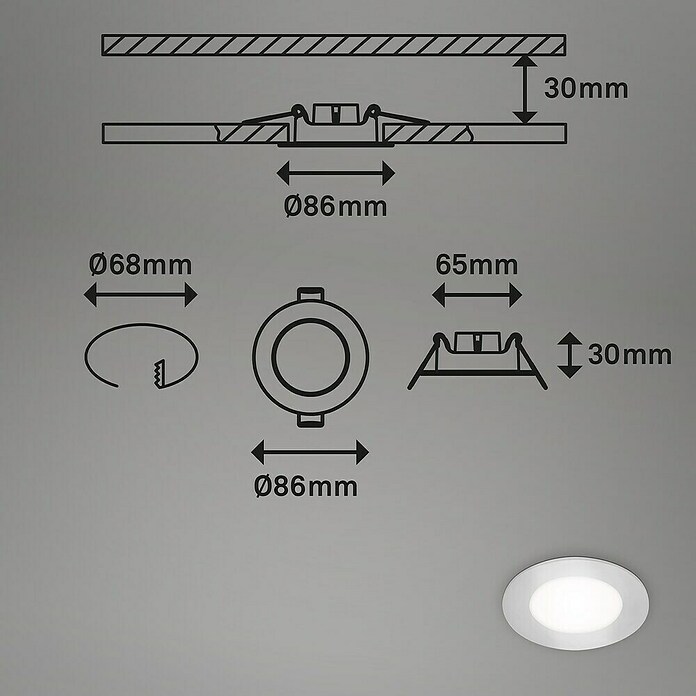 Briloner Led-inbouwspotset Slank (Ø x h: 86 cm x 30 mm, Chroom, 3 st., Neutraal wit) | BAUHAUS