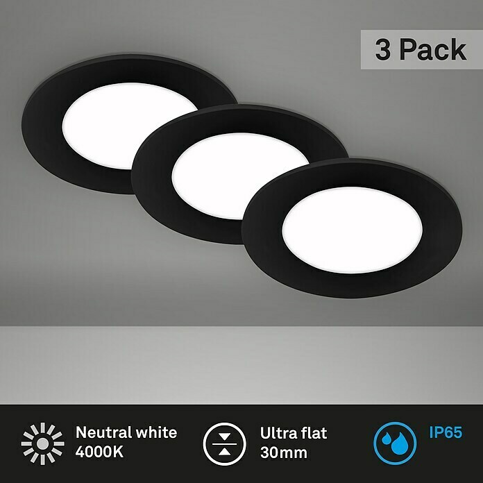 Briloner Led-inbouwspotset (Ø x h: 86 cm x 30 mm, Zwart, 3 st., Neutraal wit) | BAUHAUS