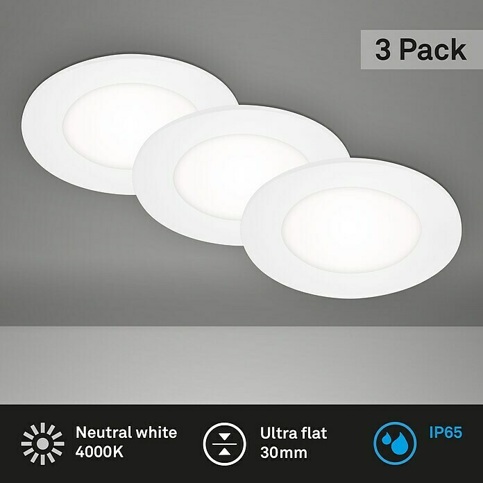 Briloner Led-inbouwspotset (Ø x h: 86 cm x 30 mm, Wit, 3 st., Neutraal wit) | BAUHAUS
