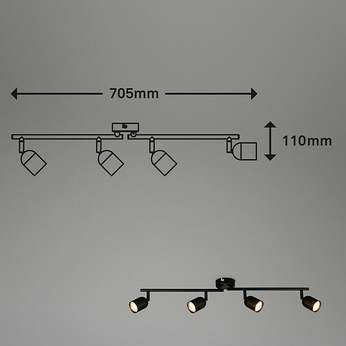 Briloner Plafondspot (l x b x h: 705 x 80 x 110 mm, Zwart, GU10) | BAUHAUS