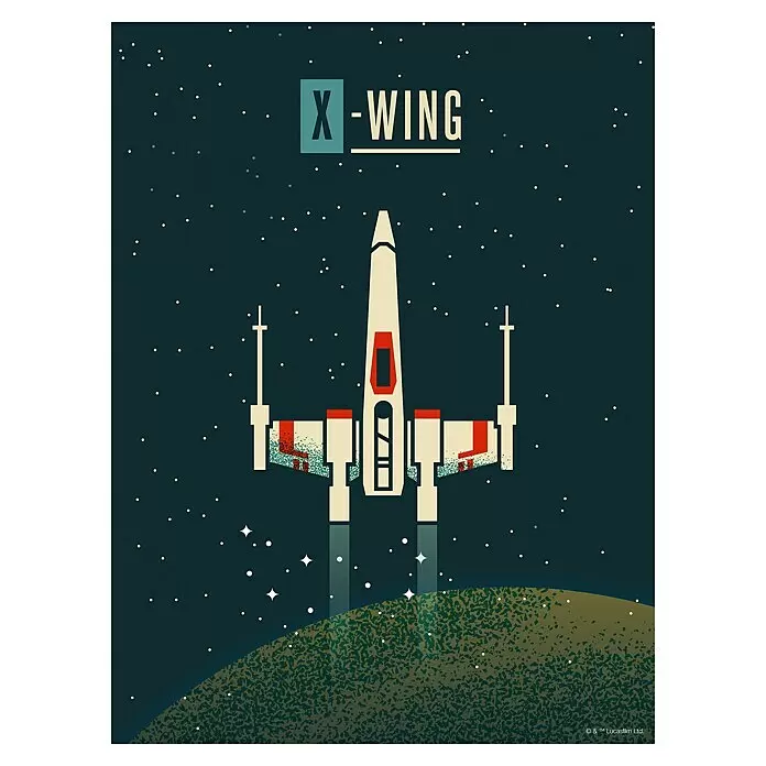 Komar Star Wars Poster - Star Wars - Geeky X-Wing, B x H: 30 x 40 cm - Stilisiertes X-Wing Star Wars Poster mit Titel 'X-WING', über dunklem, strukturiertem Planeten im Sternenhimmel.