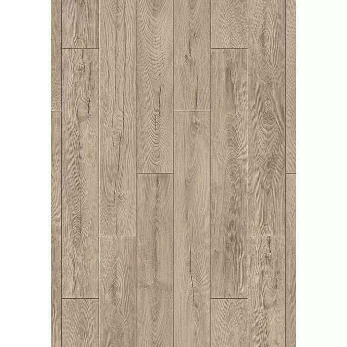 Krono Original Laminat Atlantic 10 - Mushroom Carpenter Oak, Landhausdiele, 1.288 x 195 x 10 mm - Heller brauner Holzdielenboden mit gebürsteter Maserung und natürlichen Ästen.