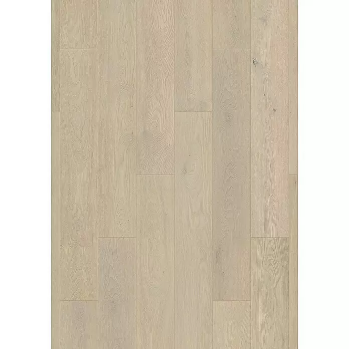 Krono Original Laminat Atlantic 10 - Rope Ethereal Oak, Landhausdiele, 1.288 x 195 x 10 mm - Helle Eichenholz-Fußbodendielen mit sichtbarer Maserung und gelegentlichen Ästen.