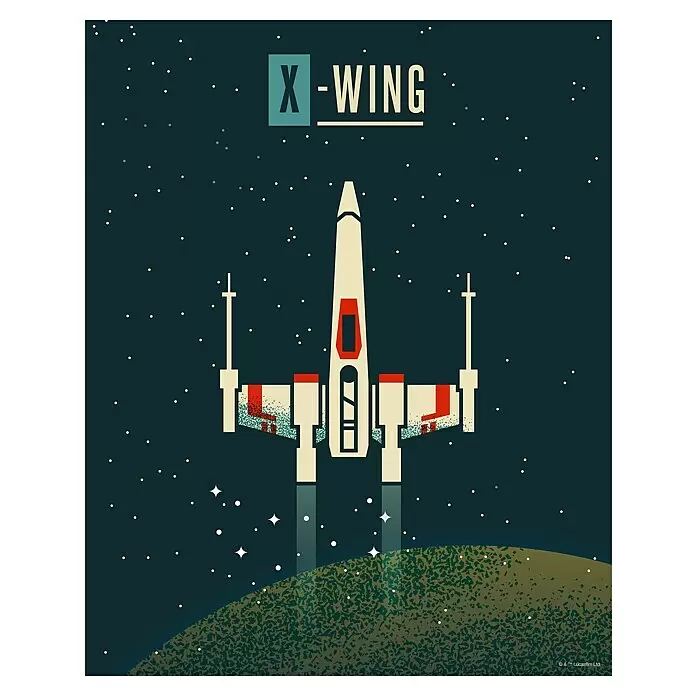 Komar Star Wars Poster - Star Wars - Geeky X-Wing, B x H: 40 x 50 cm - Stilisiertes X-Wing-Poster mit Raumschiff, das von einem Planeten in einen Sternenhimmel startet, Text „X-WING“.