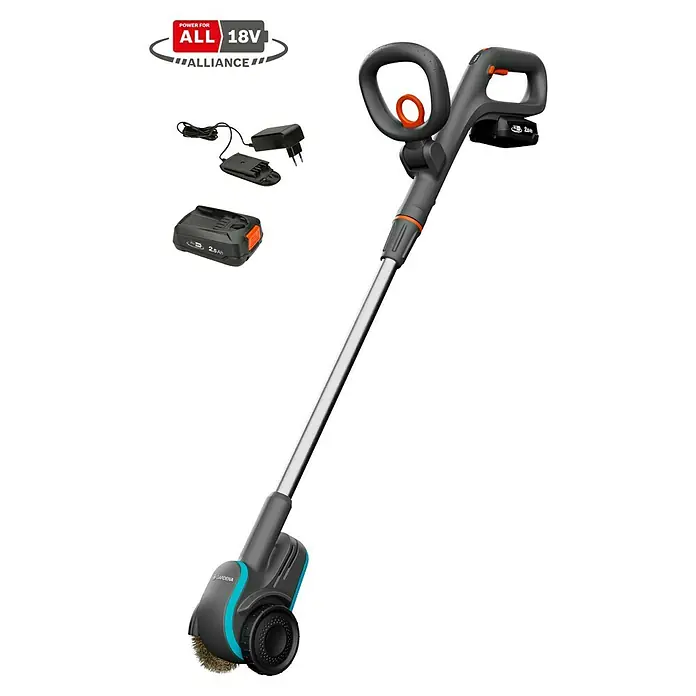 Gardena Power for All 18V Akku-Fugenreiniger EasyWeed 1800/18V - 18 V, 1 Akku - Der Gardena Akku-Fugenbürste EasyWeed 18V P4A im Detail, inklusive Akku und Ladegerät. Ideal für die mühelose Unkrautentfernung.