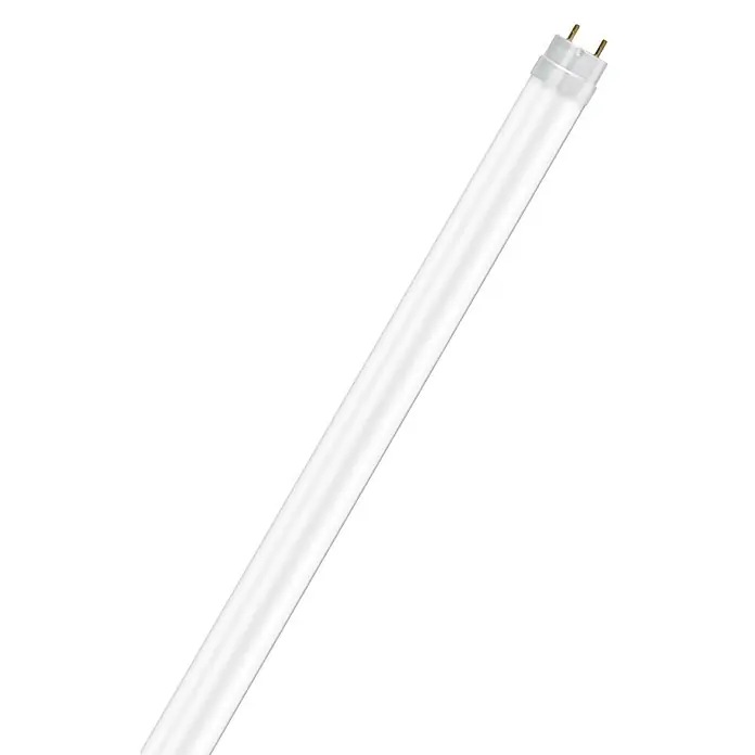 Osram LED Leuchtstoffröhre T8 EM UOLänge: 151,4 cm, Warmweiß, 29 W, 3.150 lm, G13 - Bild einer leuchtenden, weißen Leuchtstoffröhre mit Stiftkontakten an einem Ende, die für eine helle und effiziente Beleuchtung sorgt.