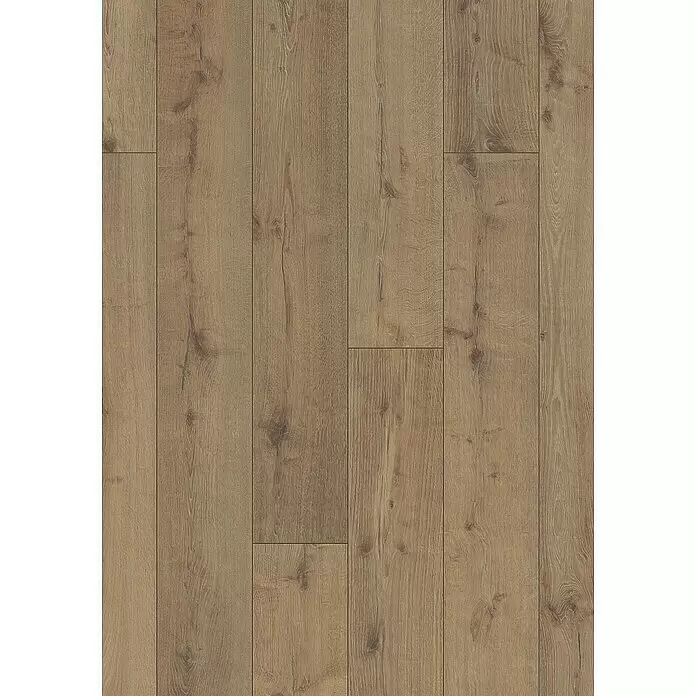 Krono Original Laminat Altitude - Sepia Tegernsee Oak, Landhausdiele, 2.003 x 245 x 12 mm - Heller bis mittelbrauner Holzdielenboden mit natürlicher Maserung und Ästen.
