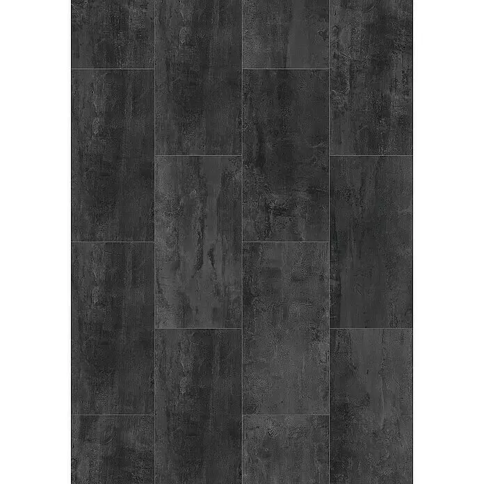 Krono Original Laminat Organic Flex - Brooklyn Dark, Fliese, 638 x 322 x 7 mm - Dunkelgraue, strukturierte Rechteckfliesen in Betonoptik, nahtlos verlegt.
