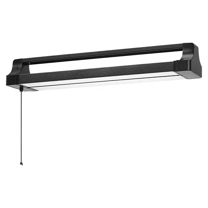 Ledvance LED-Deckenleuchte Office Line Doublerot - 24 W, L x B x H: 59,98 x 11,9 x 10,22 cm, Schwarz, Kaltweiß - Eine schwarze LED-Werkstattlampe mit Zugschalter, ideal für Arbeitsbereiche. Das Licht ist hell und die Installation unkompliziert.