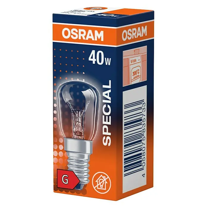 Osram Backofenlampe SPECIAL OVEN T - E14, Dimmbar, Warmweiß, 300 lm, 40 W, Sonstiges - Osram Spezial 40W Glühbirne in einer blauen und orangefarbenen Verpackung, ideal für den Ofen und andere spezielle Anwendungen.