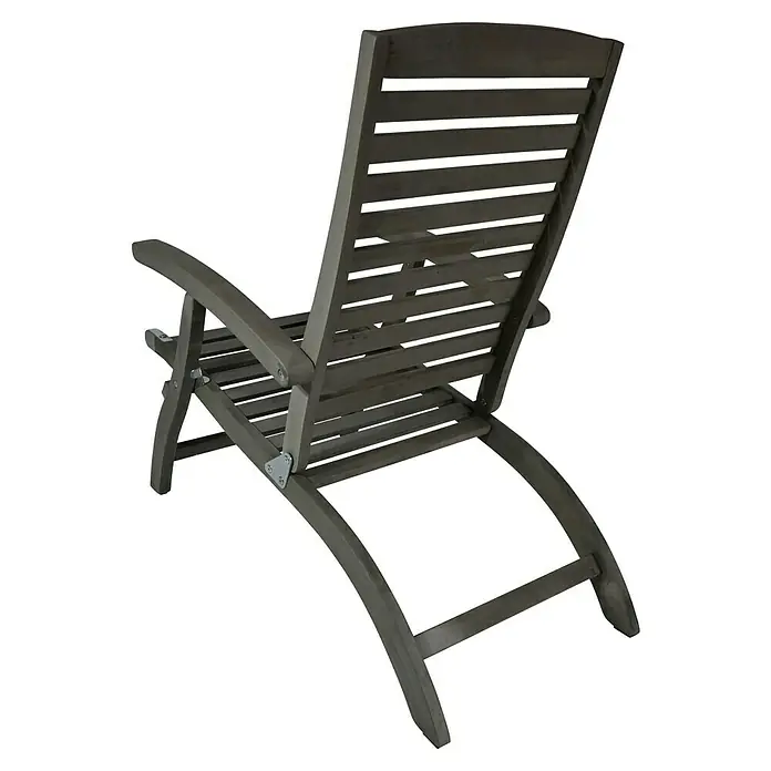 Garten-Liegestuhl Deckchair - Grey Washed, Akazie, Rückenlehne verstellbar - Rückansicht eines grauen Gartenstuhls aus Holz mit verstellbarer Rückenlehne und Armlehnen, ideal zum Entspannen im Freien.