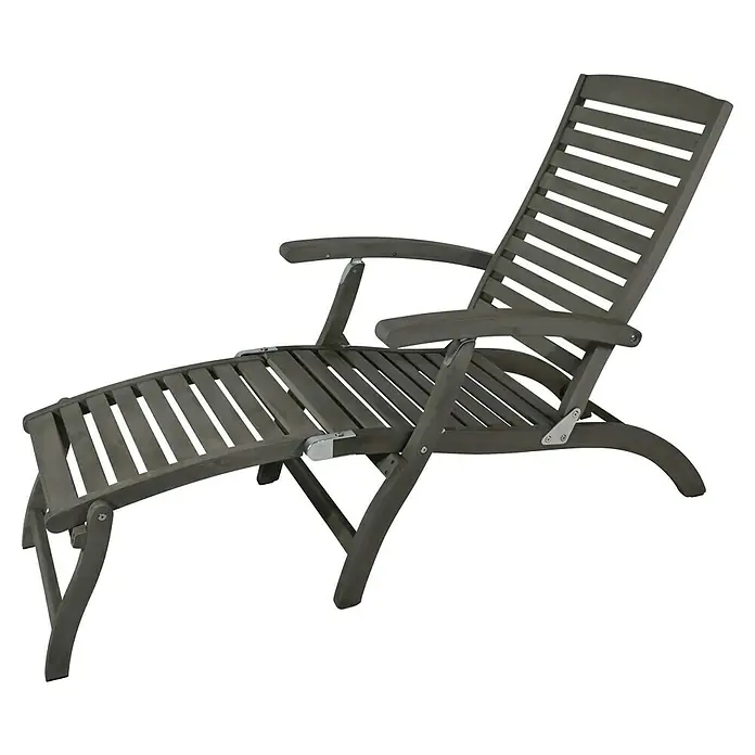 Garten-Liegestuhl Deckchair - Grey Washed, Akazie, Rückenlehne verstellbar - Diese elegante graue Holzliege ist ideal zum Entspannen im Garten. Die verstellbare Rückenlehne sorgt für Komfort.