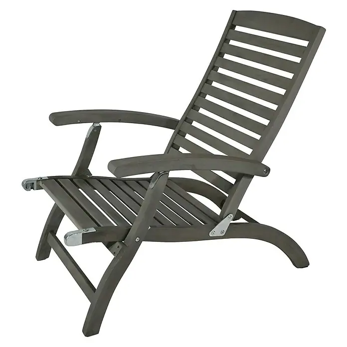 Garten-Liegestuhl Deckchair - Grey Washed, Akazie, Rückenlehne verstellbar - Abgebildeter grauer, hölzerner Liegestuhl für den Garten.