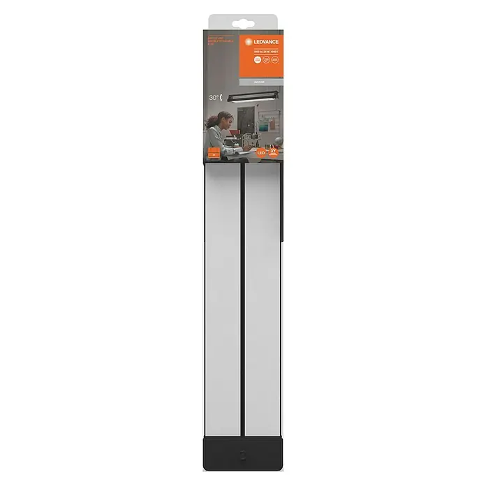 Ledvance LED-Deckenleuchte Office Line Doublerot - 24 W, L x B x H: 59,98 x 11,9 x 10,22 cm, Schwarz, Kaltweiß - Produktverpackung für eine LEDVANCE Office Line Doppelleuchte. Die Leuchte ist für den Innenbereich konzipiert und bietet helles, effizientes Licht.