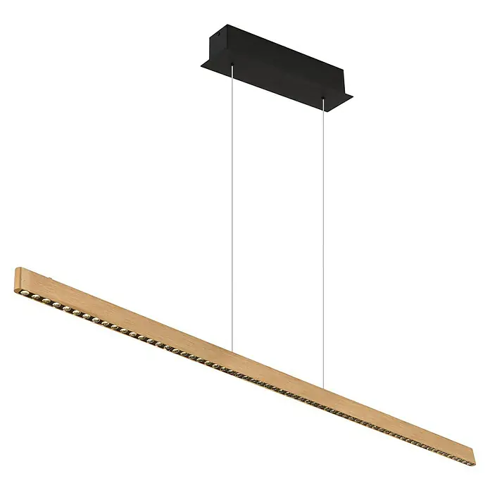 Globo LED-Pendelleuchte Dentsy - 43 W, Neutralweiß, Kupfer, L x B x H: 120 x 9 x 120 cm - Stylische LED-Hängeleuchte mit Holzoptik und schwarzen Akzenten. Ideal für moderne Wohnräume und Büros, die Helligkeit und Design vereinen.