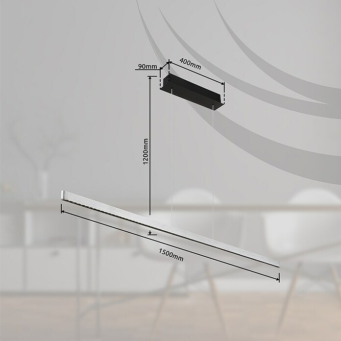 Globo Viseća LED svjetiljka Dentsy  (53 W, Neutralno bijelo, Srebrna, D x Š x V: 1.500 x 90 x 1.200 mm) | BAUHAUS