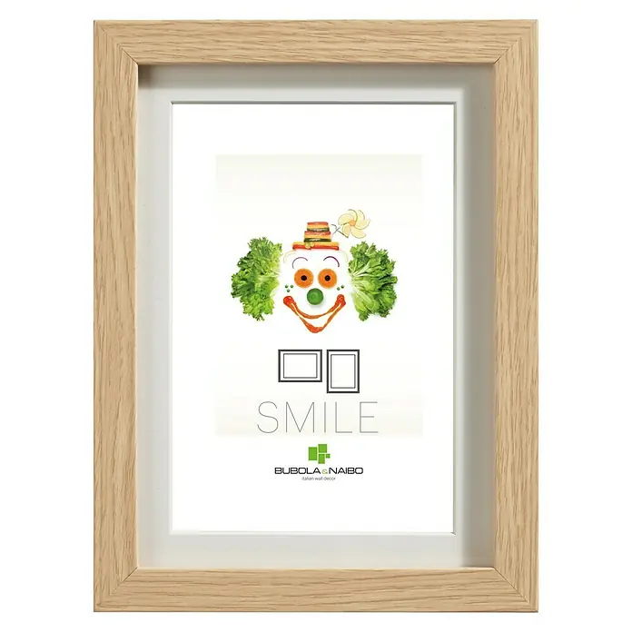 Marco de fotos Ennevi - 50 x 70 cm, Roble, Vidrio - Marco de fotos de madera clara con un divertido motivo vegetal que te sacará una sonrisa.