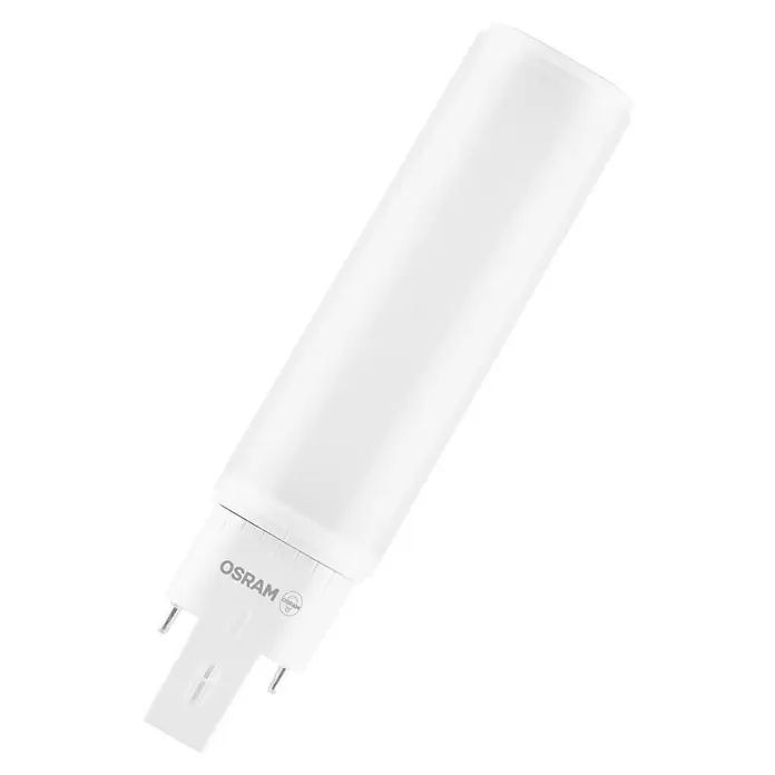 Osram LED-Röhre DULUX LED D/E - Länge: 14,28 cm, Warmweiß, 6 W, 600 lm, G24q-1 - Nahaufnahme einer OSRAM LED-Lampe, ideal für energieeffiziente Beleuchtung, mit klarem, hellem Design für diverse Anwendungen im Haushalt oder Büro.