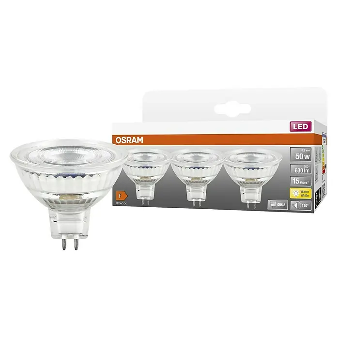 Osram Star LED-Lampen Set MR16 - 6,5 W, 630 lm, 3 Stk. - Osram LED-Lampe, 6,5 W entspricht 50 W, warmweißes Licht, 120 Grad Abstrahlwinkel, GU5.3 Sockel, Lebensdauer 15 Jahre im Viererpack.
