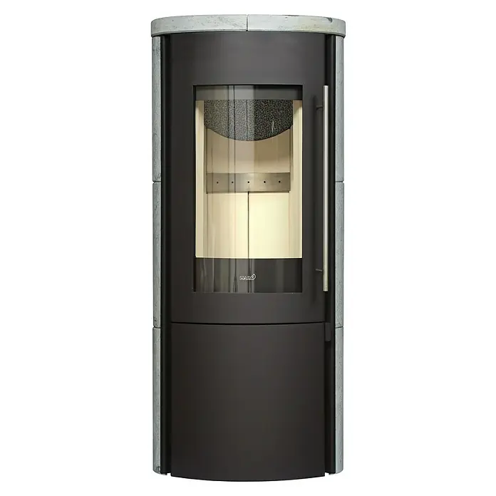 Hark Kaminofen Lova ECOplus - 6 kW, Raumheizvermögen: 165 m³, Material Verkleidung: Stahl, Grau - Hark Kaminofen mit runder Form, verkleidet mit Naturstein, inklusive Sichtfenster und elegantem Türgriff, für gemütliche Wärme im Wohnraum.