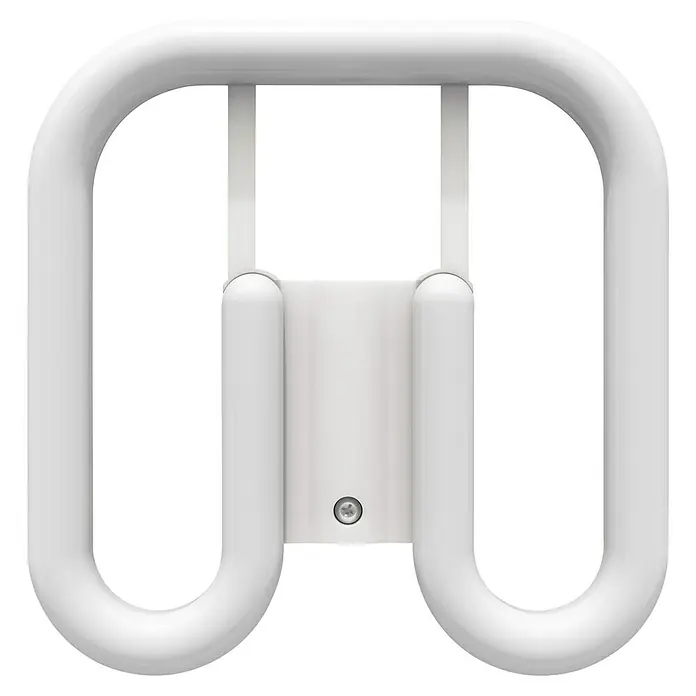 Osram LED-Röhre DULUX LED SQ - Länge: 13,7 cm, Warmweiß, 7 W, 720 lm, GR8, 3.000 K - Nahaufnahme einer weißen Handtuchhalterung. Sie ist an einer schwarzen Wand montiert und hat eine U-förmige Form.
