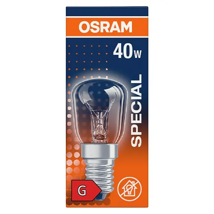 Osram Backofenlampe SPECIAL OVEN T - E14, Dimmbar, Warmweiß, 300 lm, 40 W, Sonstiges - Produktbild einer OSRAM 40W Speziallampe, ideal für besondere Beleuchtungsbedürfnisse und dekorative Zwecke.