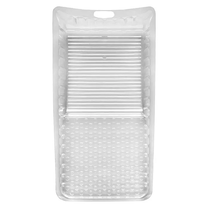 Farbwanneneinsatz - 3 Stk., L x B: 32 x 26 cm, Transparent - Abbildung einer durchsichtigen Kunststoff-Farbwanne mit geriffelter Oberfläche und Mulden für die Farbaufnahme, ideal für Malerarbeiten.