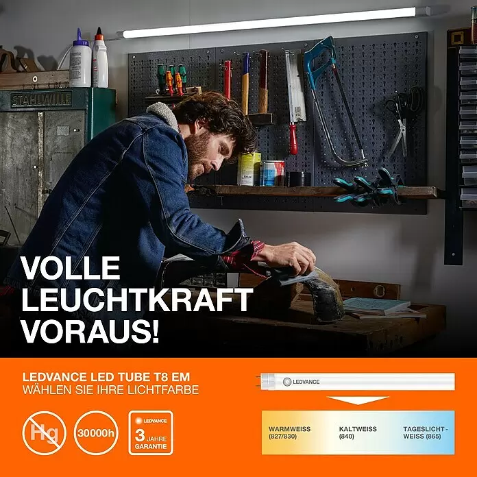 Osram LED Leuchtstoffröhre Tube T8 36 EM UltraLänge: 121,3 cm, Tageslichtweiß, 20 W, 2.400 lm, G13