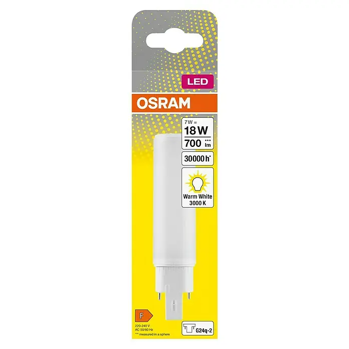 Osram LED-Röhre DULUX LED D/E - Länge: 14,28 cm, Warmweiß, 7 W, 770 lm, G24q-2 - LED-Lampe von Osram, 7W entspricht 18W, 700 Lumen, 30000 Stunden Lebensdauer, warmweißes Licht mit 3000K und G24q-2 Sockel.