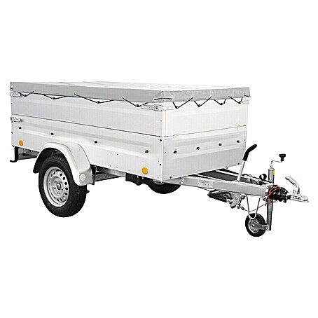 Anhänger Tieflader TL-EB2 Set mit Aufsatzwände und Flachplane (Nutzlast: 820 kg, Kasteninnenmaß: 202 x 107,5 x 34,5 cm, Gebremst)
