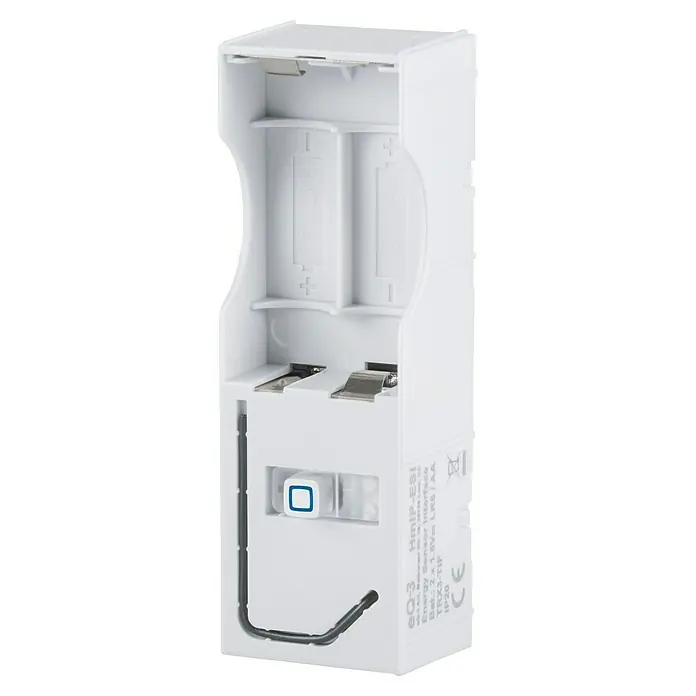 Homematic IP Kontakt-Schnittstelle HmIP-ESI-GAS für Gaszähler - Batteriebetrieben - Das Bild zeigt eine EQ-3 HmIP-ESI Energie-Sensor-Schnittstelle, ein Gerät zur Messung und Überwachung des Energieverbrauchs im Smart Home.