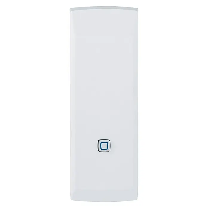Homematic IP Kontakt-Schnittstelle HmIP-ESI-GAS für Gaszähler - Batteriebetrieben - Weißes Produkt mit quadratischer Taste. Das schlanke Design und die minimalistische Ästhetik machen es zu einer eleganten Ergänzung für jeden Raum.