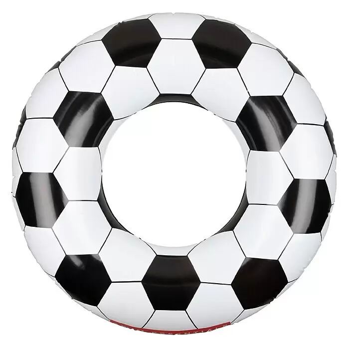 Swim Essentials Schwimmring - Durchmesser: 90 cm, Fussball - Schwarz-weiß gemusterter aufblasbarer Schwimmring im Fußball-Design.