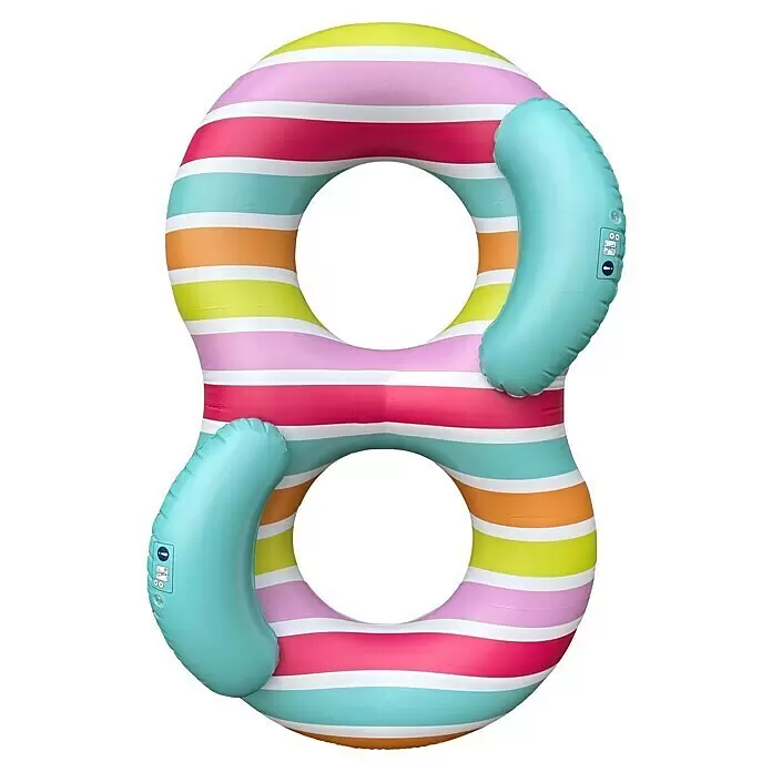 Swim Essentials Schwimmring - 170 x 90 cm, Mehrfarbig - Achtförmiger Pool-Schwimmreifen mit bunten Streifen und hellblauen Erweiterungen.