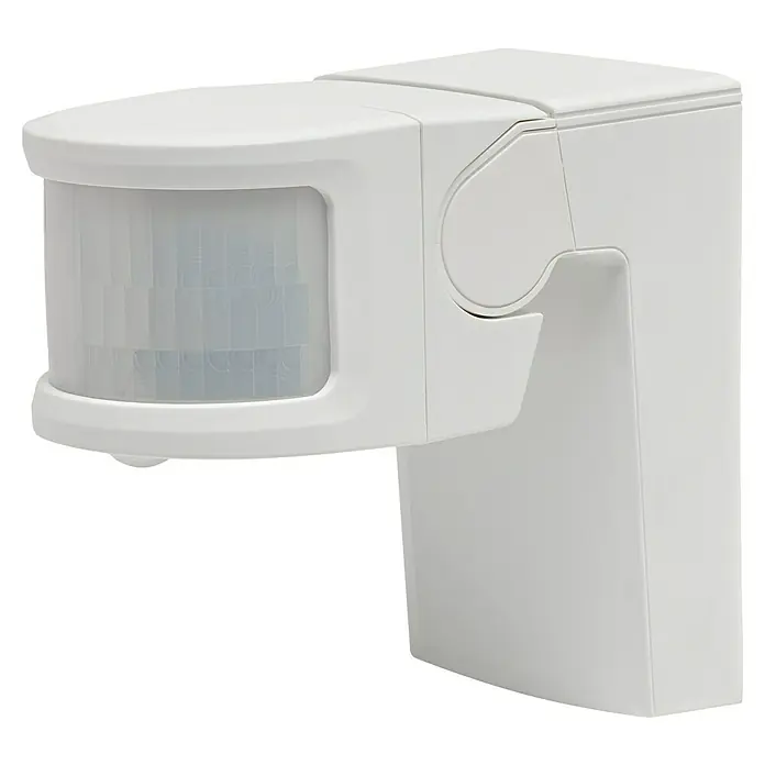 Homematic IP Bewegungsmelder mit Schaltaktor - Weiß, 1.150 W - Nahaufnahme eines weißen Bewegungsmelders zur Überwachung von Außenbereichen, ideal für Sicherheit und Beleuchtungssteuerung.