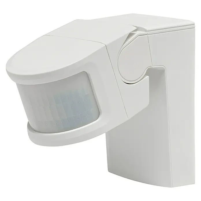 Homematic IP Bewegungsmelder mit Schaltaktor - Weiß, 1.150 W - Nahaufnahme eines weißen Bewegungsmelders für den Außenbereich, der Sicherheit und Komfort bietet.\n