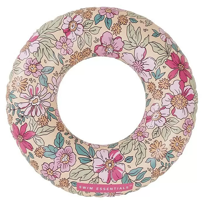 Swim Essentials Schwimmring - Durchmesser: 90 cm, Blumen - Geblümter Schwimmring in Beige mit rosa, lila und grünen Blumen.