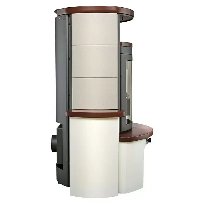 Hark Kaminofen Avenso GT ECOplus - 8 kW, Raumheizvermögen: 220 m³, Material Verkleidung: Keramik, Jola-Braun - Moderner braun-beiger Pelletofen mit gebogener Glastür.