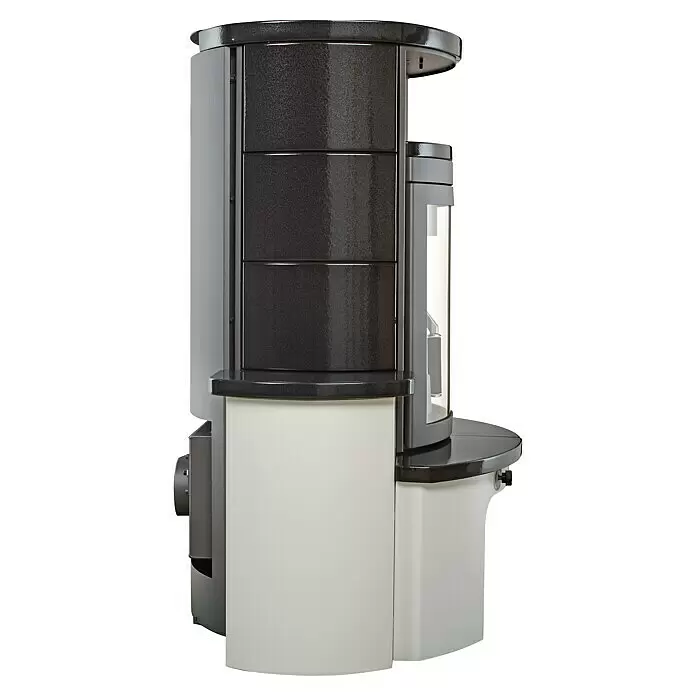 Hark Kaminofen Avenso GT ECOplus - 8 kW, Raumheizvermögen: 220 m³, Material Verkleidung: Keramik, Meteor-Schwarz - Moderner Holzofen mit dunkel strukturierter Oberseite und hellem Sockel, mit gebogenem Glas-Brennraum.