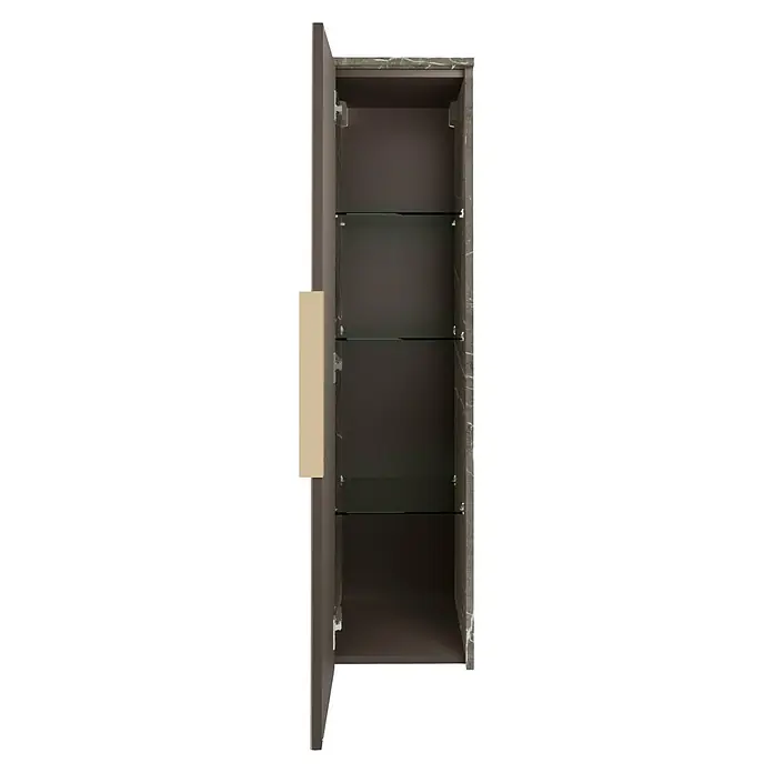 Camargue Marble Midischrank - 30 x 32,5 x 121,6 cm, Goldbronze, DIN Anschlag: Links - Elegantes, offenes Badezimmer-Hängeschrank mit Glastablaren und einem schlichten, rechteckigen Griff, der Funktionalität und modernes Design vereint.