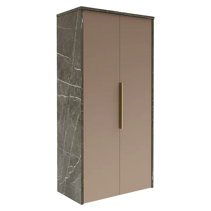 Camargue Marble Badmöbel-Set - Gesamtbreite Badmöbel: 90 cm, Grau Marmor/Goldbronze - Elegantes Doppel-Tür Garderobenelement mit Marmor-Akzenten und schlichtem, goldenem Griff für einen modernen Look.