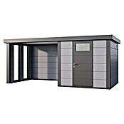 Telluria Metallgerätehaus Classico 2424 mit Lounge S rechts inkl. 2 Fenster (Außenmaß inkl. Dachüberstand (B x T): 542 x 258 cm, Stahl, Lichtgrau/Anthrazit, Ohne Set) | BAUHAUS