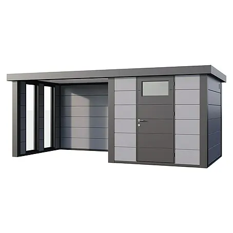 Telluria  Metallgerätehaus Classico 2424 mit Lounge S links inkl. 2 Fenster und Elektro-Set