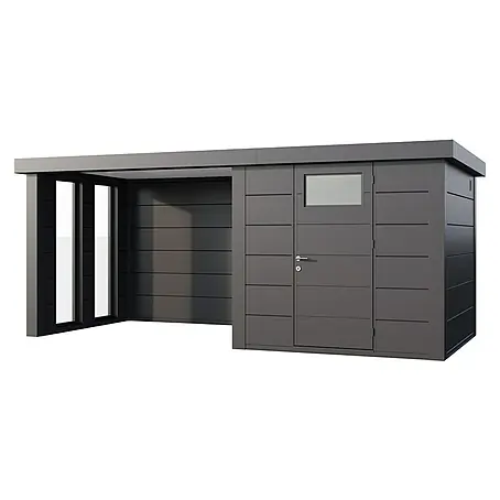 Telluria  Metallgerätehaus Classico 2424 mit Lounge S links inkl. 2 Fenster und Elektro-Set